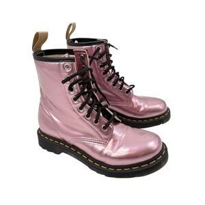 Dr Martens Metallic Pink Lace‎ Up Combat Boots 25279 Size 6